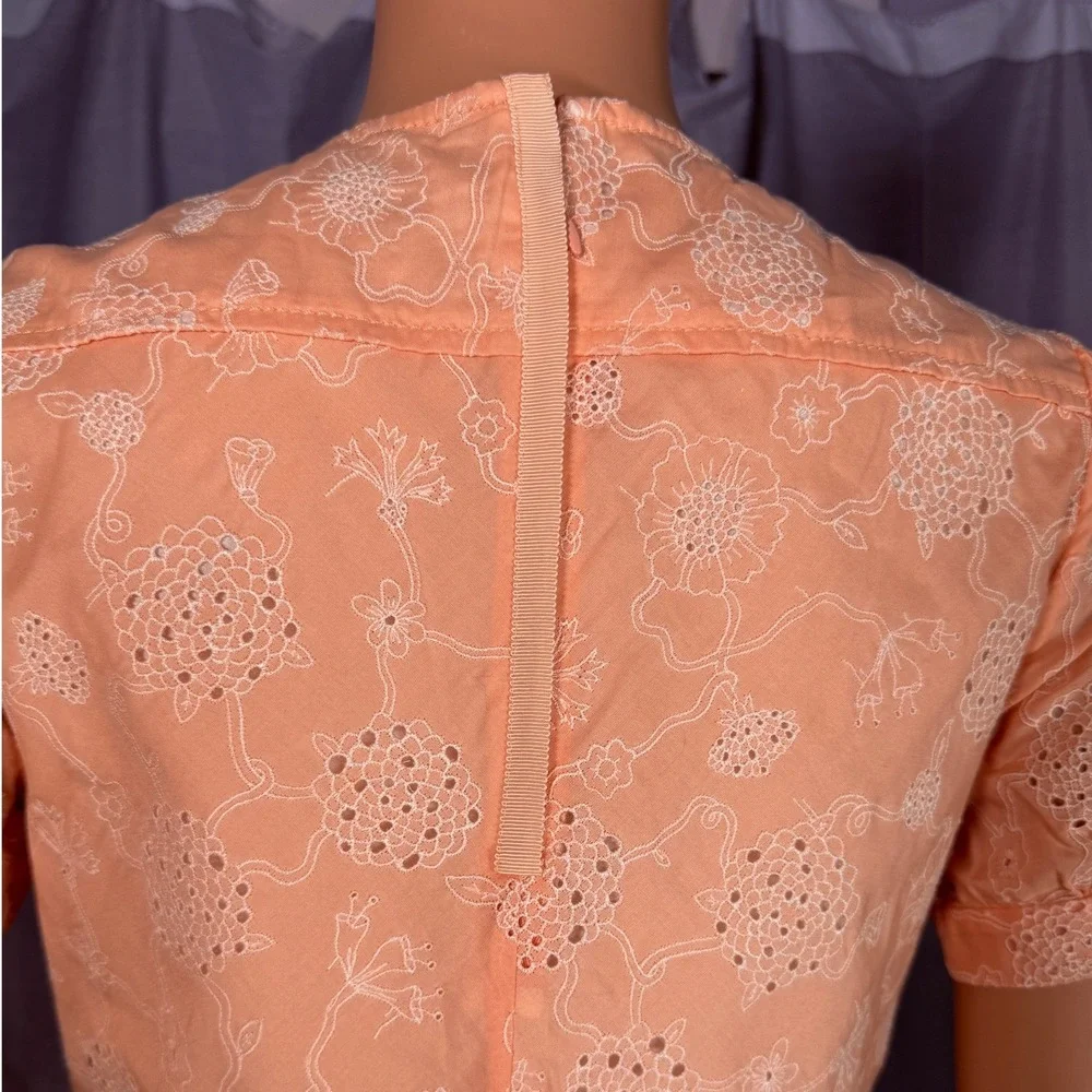Coach New York Peach Eyelet Embroidered Drop Waist Ruffle Shift Dress Womens 0